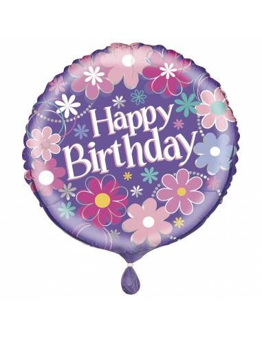 Flower Power Happy Birthday 18inch Foil Balloon