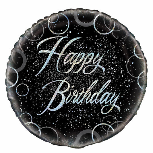 Black & Silver Happy Birthday 18inch Foil Balloon