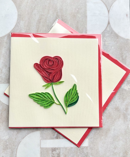 Single Rose Paper Quilled Greeting Card