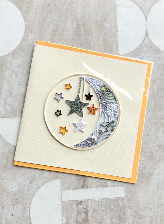 Moon & Stars Paper Quilled Greeting Card