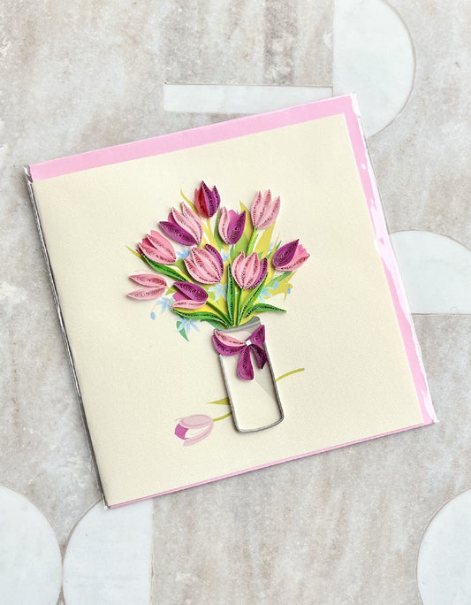 Flower Vase Paper Quilled Greeting Card