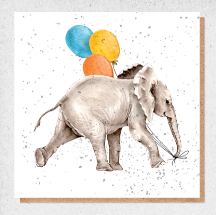 Party Elephant Water Colour Greeting Card