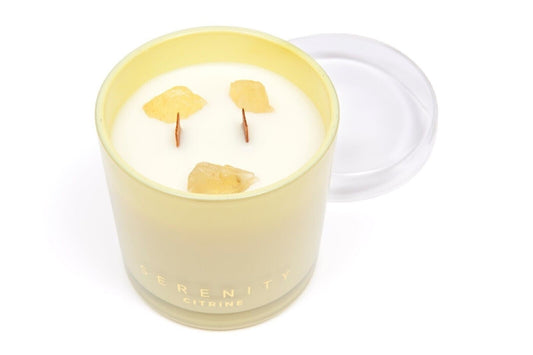 Serenity Energise Wood Wick Citrine Crystal Candle 
