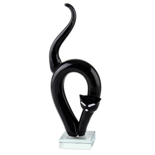 Rikaro Black Cat Art Glass Sculpture 