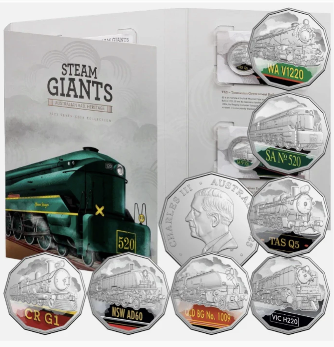 2025 Steam Giants Uncirculated 50 Cent Coloured Coin Collection
