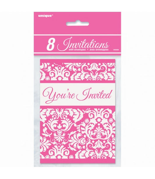 Bridal Shower 'pink Damask' Invitations W/ Envelopes 8pk