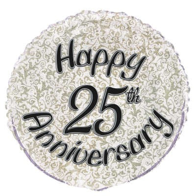 25th Anniversary Prism Round Silver 18inch Foil Balloon