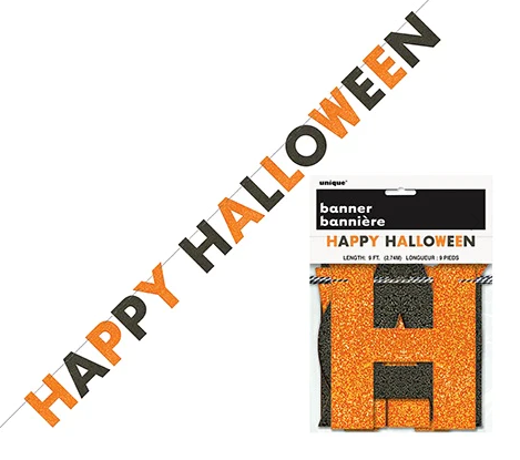 Happy Halloween Black & Orange Glitter Jointed Banner 2.74m