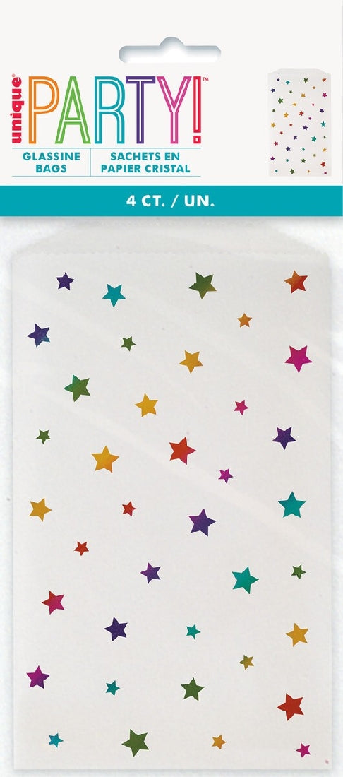 Rainbow Star Foil Stamped Glasine Treat Bags 4pk