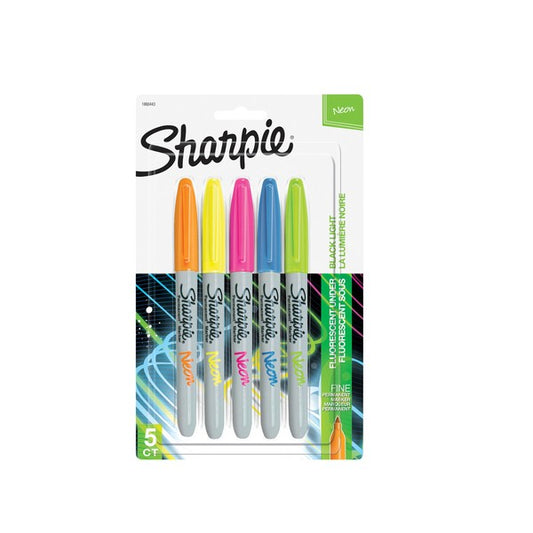 Marker Sharpie Permanent Fine Neon Fluro Pk5