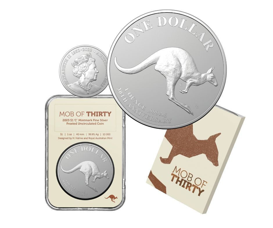 30th Anniversary Of The Kangaroo Series – Mob Of Thirty 2023 $1 1oz Fine Silver 'c' Mintmark Frosted Uncirculated Coin