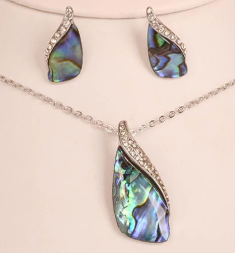 Paua Drop Pendant And Earrings Set