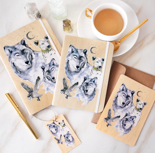 Cristina Re Wood Cover A5 Journal White Wolf