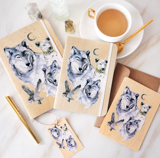 Cristina Re Wood Cover A5 Journal White Wolf