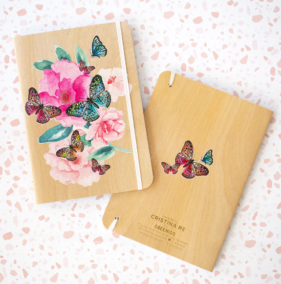 Cristina Re Wood Cover A5 Journal Butterfly Garden