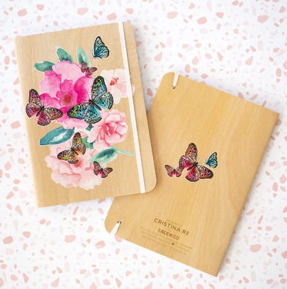 Cristina Re Wood Cover B6 Journal Butterfly Garden