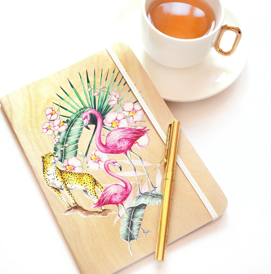 Cristina Re Wood Cover B6 Journal Flamingo Jungle