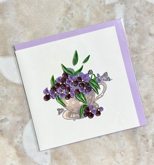 Flowering Teacup Quilling Greeting Card