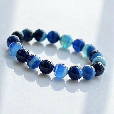 Natural Botswana Agate Healing Bracelet In Deep Blue Tones