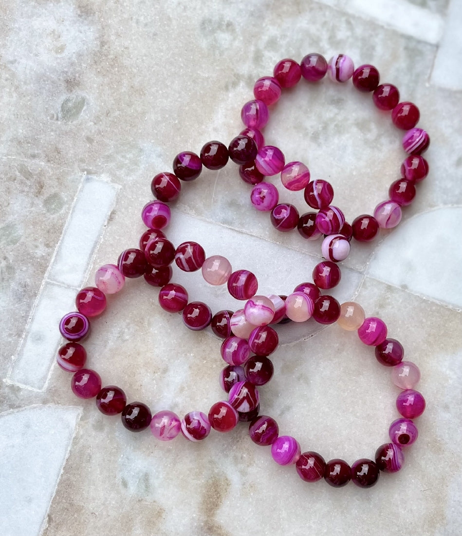 Natural Botswana Agate Healing Bracelet In Dragon Fruit