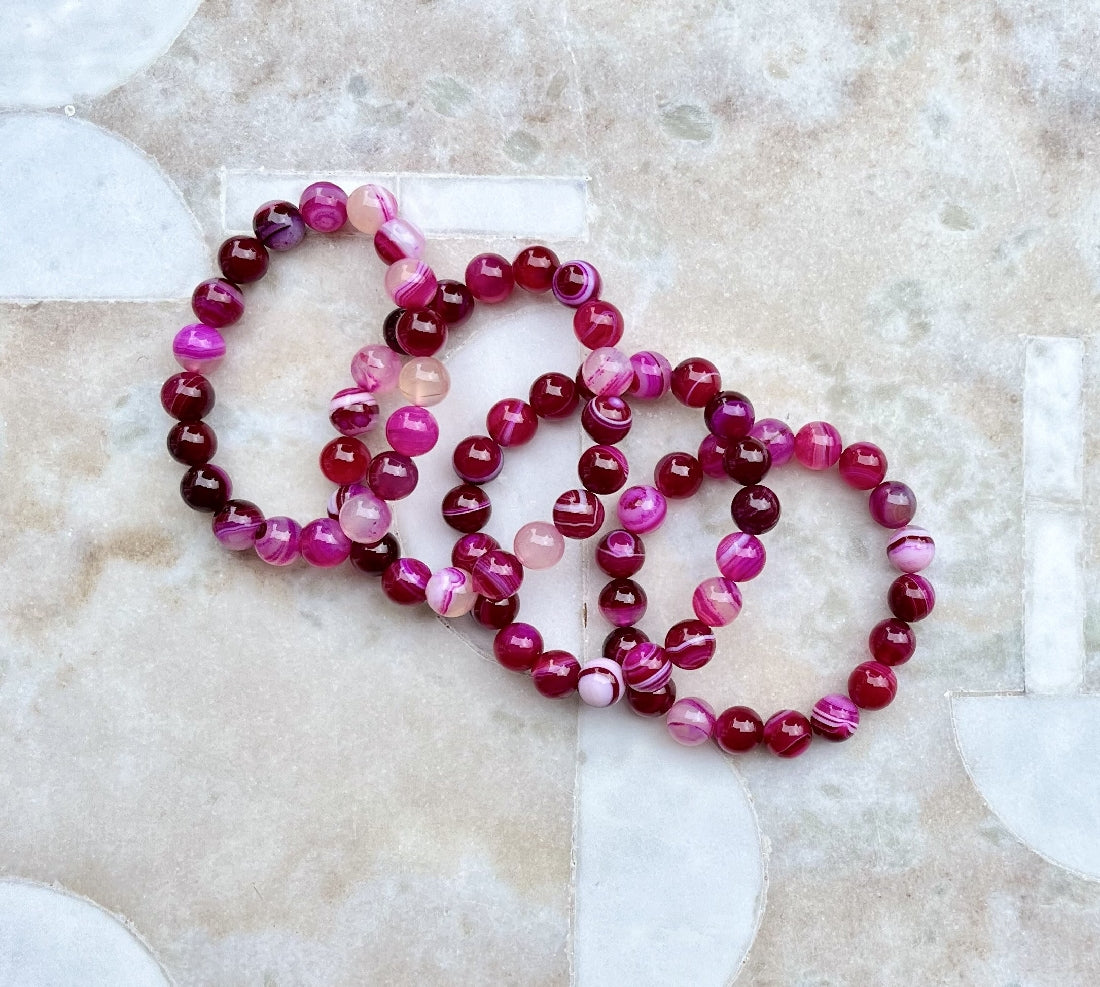 Natural Botswana Agate Healing Bracelet In Dragon Fruit