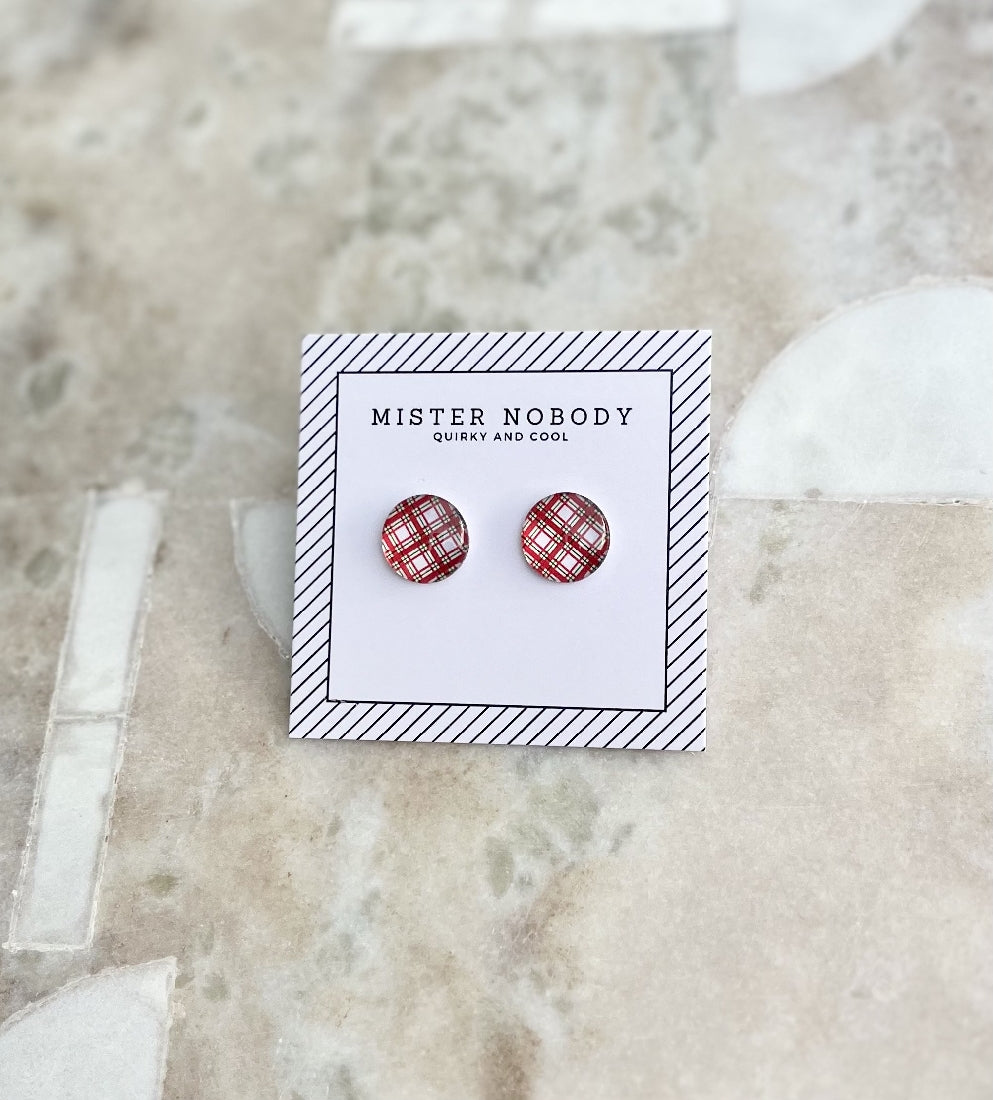 Mister Nobody Red & Green Gingham Studs