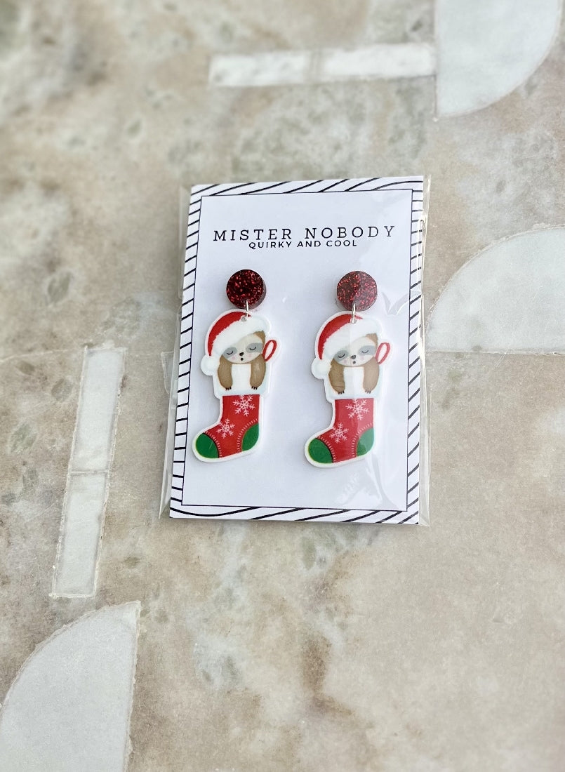 Mister Nobody Sleepy Christmas Sloth Dangle Earrings