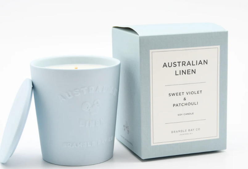 Bramble Bay Co Australian Linen Sweet Violet & Patchouli Candle