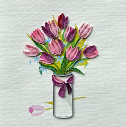 Flower Vase Paper Quilled Greeting Card