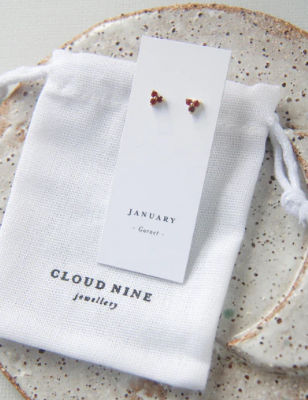 Cloud Nine January Garnet Birthstone Gold Studs