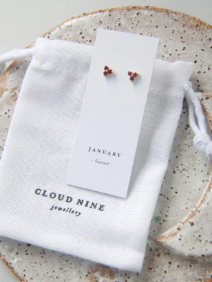 Cloud Nine January Garnet Birthstone Gold Studs