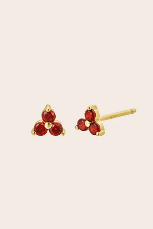 Cloud Nine January Garnet Birthstone Gold Studs