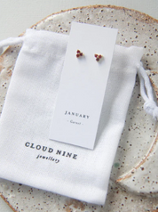 Cloud Nine January Garnet Birthstone Silver Studs