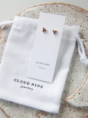 Cloud Nine January Garnet Birthstone Silver Studs