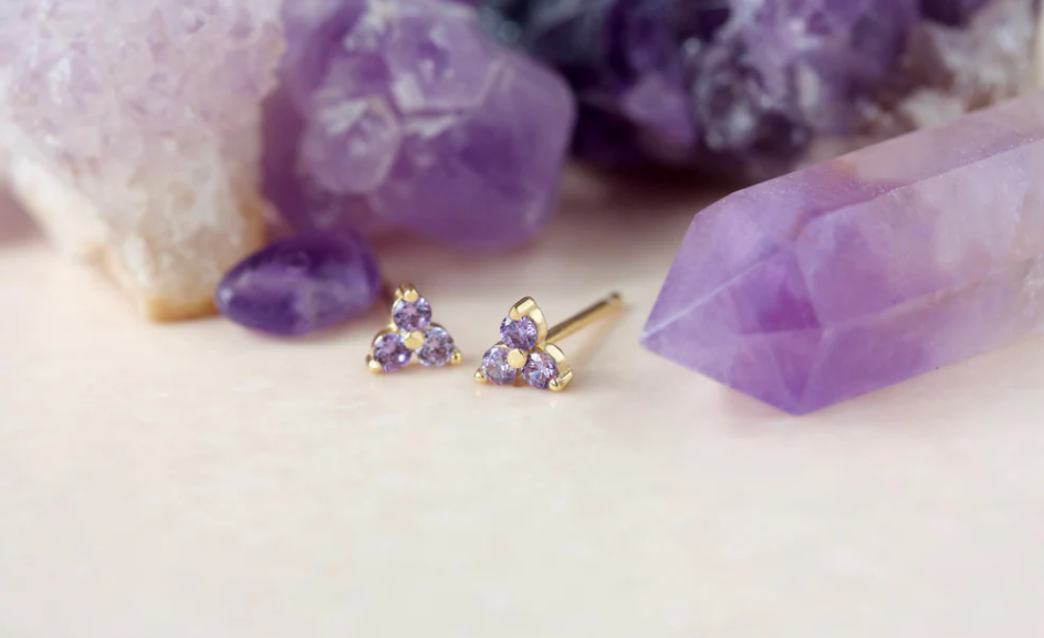 Cloud Nine February Amethyst Gold Birthstone Gold Studs