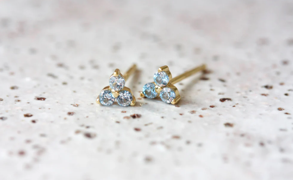 Cloud Nine March Aquamarine Birthstone Gold Studs