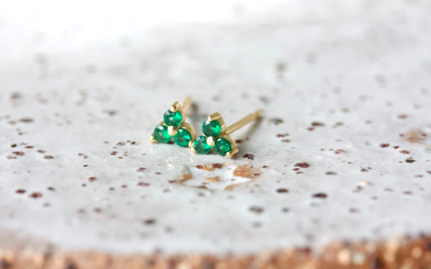 Cloud Nine May Emerald Birthstone Gold Studs 