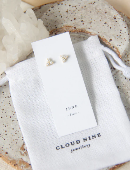 Cloud Nine June Pearl Birthstone Gold Studs