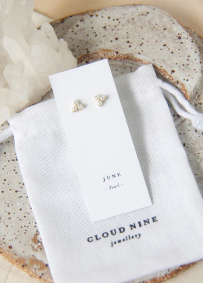 Cloud Nine June Pearl Birthstone Gold Studs