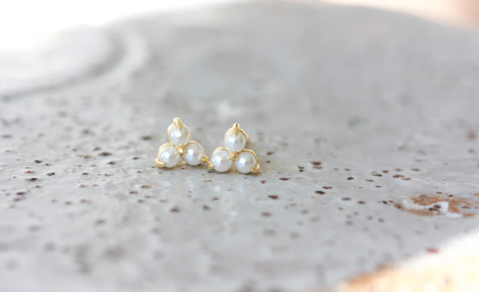 Cloud Nine June Pearl Birthstone Gold Studs