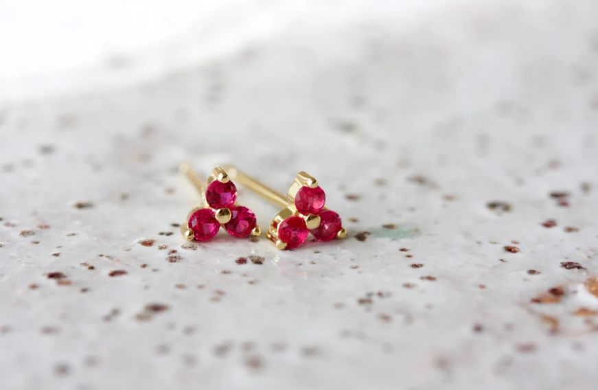 Cloud Nine July Ruby Birthstone Gold Studs