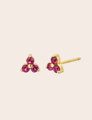 Cloud Nine July Ruby Birthstone Gold Studs