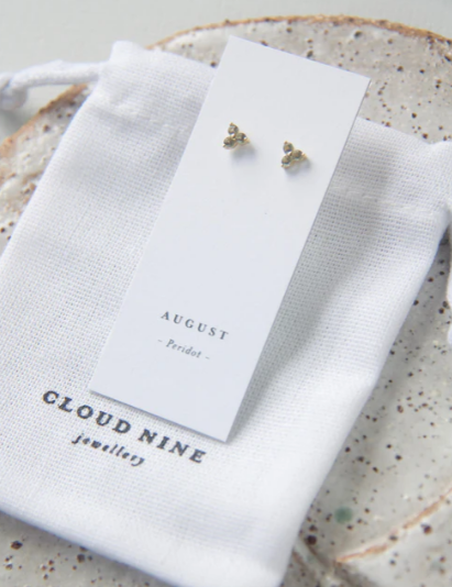 Cloud Nine August Peridot Birthstone Silver Studs