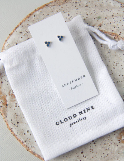 Cloud Nine September Sapphire Birthstone Gold Studs