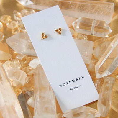 Cloud Nine November Citrine Birthstone Gold Studs