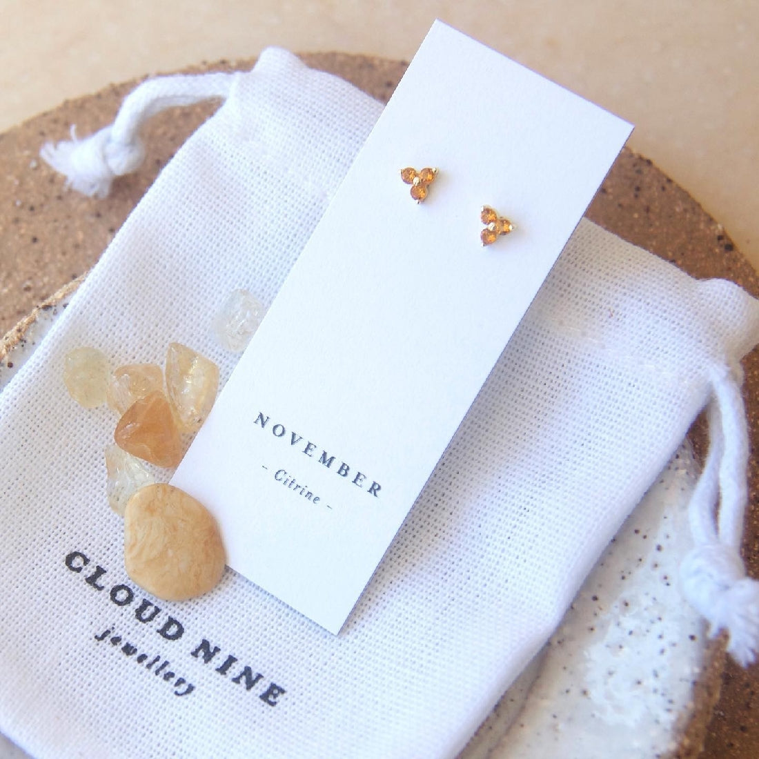 Cloud Nine November Citrine Birthstone Silver Studs