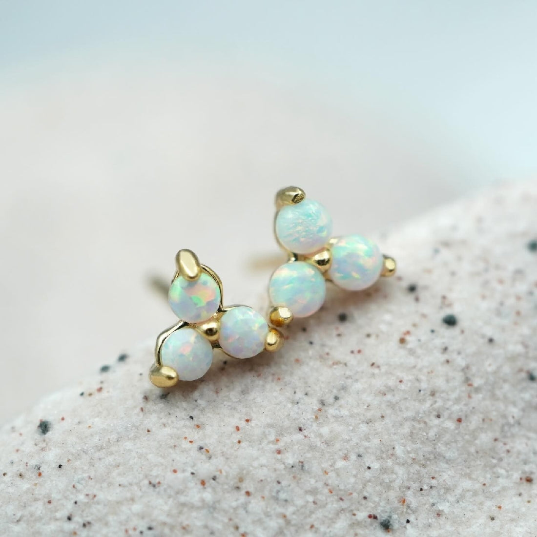 Cloud Nine October Opal Birthstone Gold Studs 