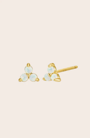 Cloud Nine October Opal Birthstone Gold Studs 