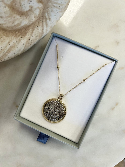 Gold & Silver Floral Circle Necklace