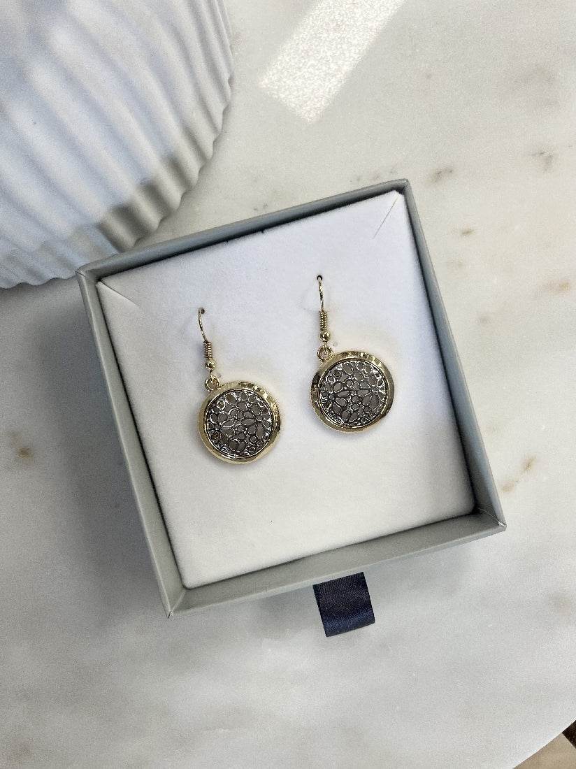Gold & Silver Floral Circle Earrings